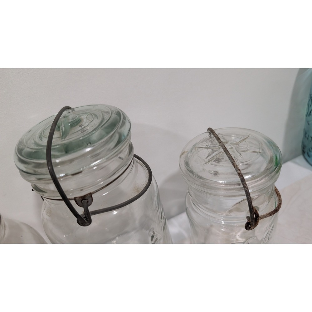 Vintage Ball Ideal and Atlas E-Z Seal Glass Canning Jars with Wire Bail Lids 4pc - Picture 3 of 6